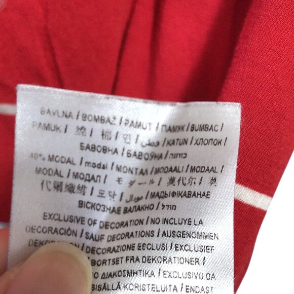 GUESS Red White Striped Logo Print Front Scoop Neck Short Sleeve Top M - Picture 5 of 6